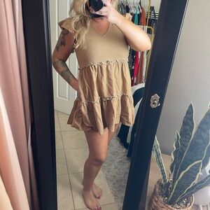 Ruffle Sleeved Cotton tiered mini dress with pockets